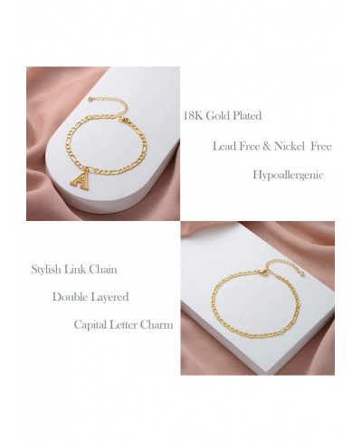 Gold Ankle Bracelets for Women Initial Anklets 18K Gold Filled Layered Cuban Chain Link Anklets for Women Letter Charm Anklet...