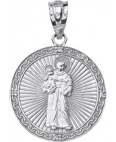 .925 Sterling Silver Cubic Zirconia 1” Saint Anthony Pray for Us Round Engravable Pendant Necklace $15.84 Pendant Necklaces