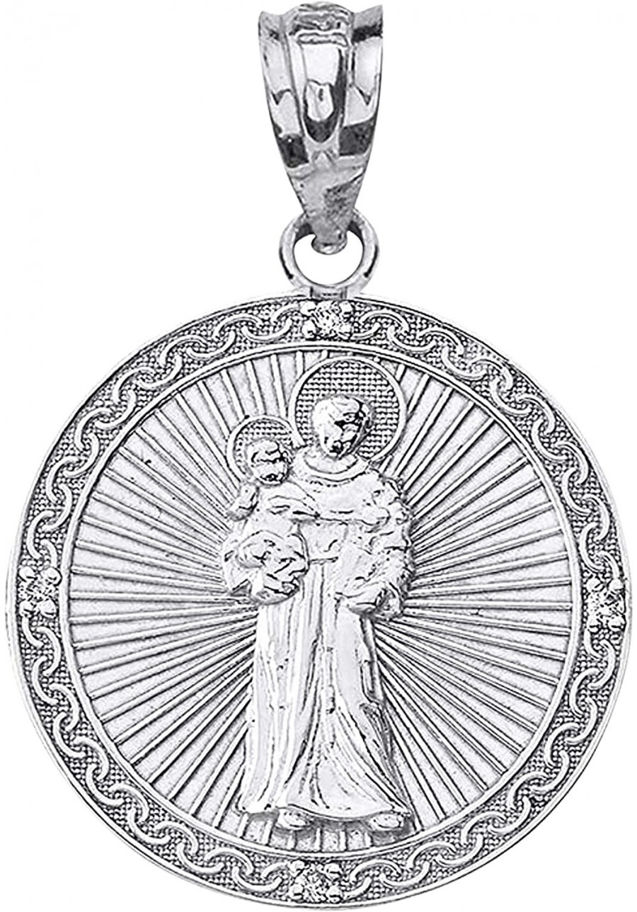 .925 Sterling Silver Cubic Zirconia 1” Saint Anthony Pray for Us Round Engravable Pendant Necklace $15.84 Pendant Necklaces