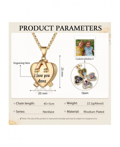 Updated Personalized Heart Locket Necklace Gold Locket with Picture Custom for Women Mom Girls Lucky Four Leaf Pendant Charms...