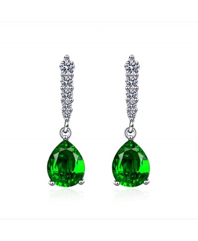 Emerald Crystal Dangle Earrings 925 Sterling Silver Green AAA CZ Zircon Waterdrop Stud Earrings Jewelry For Women Wedding Par...