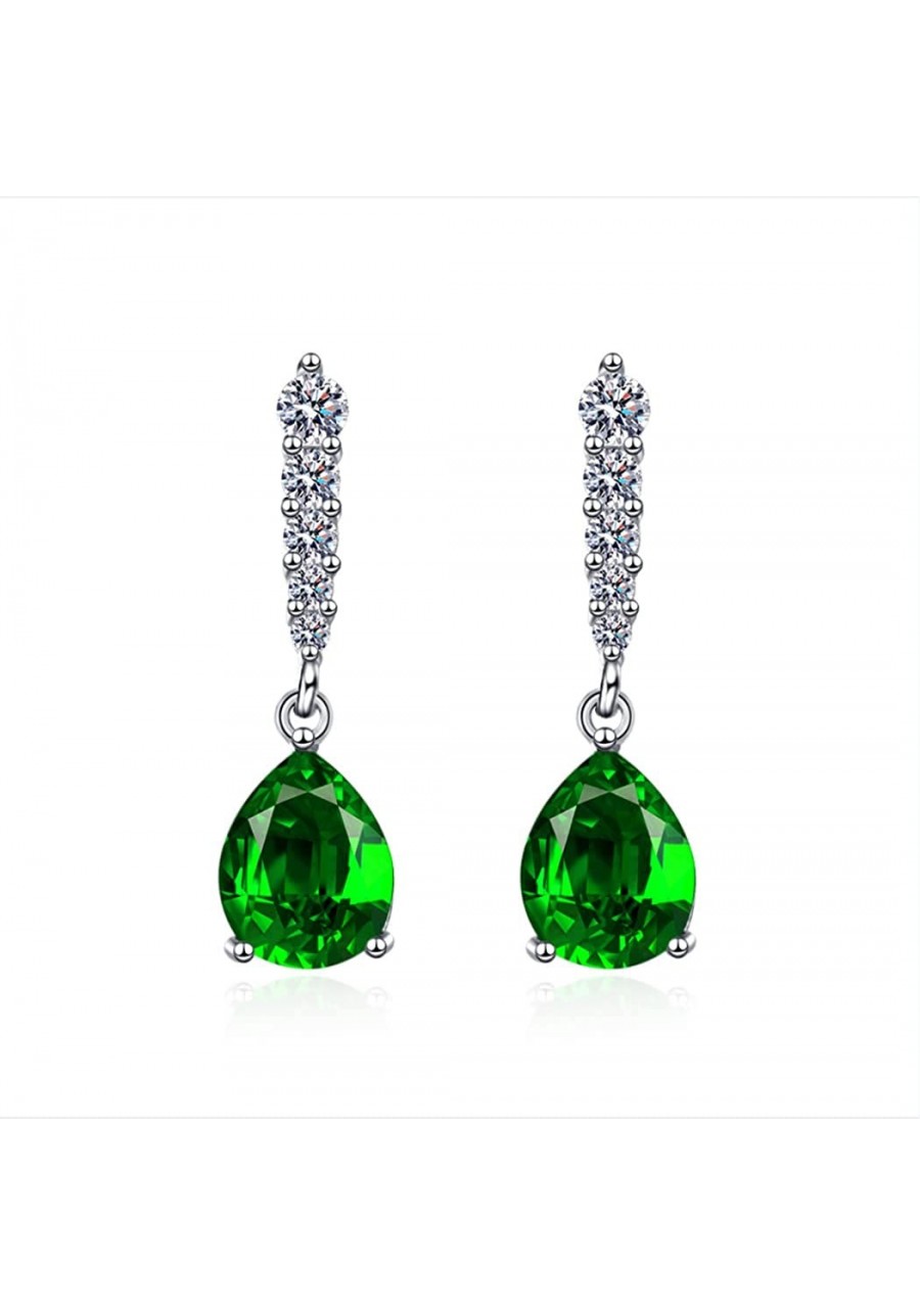 Emerald Crystal Dangle Earrings 925 Sterling Silver Green AAA CZ Zircon Waterdrop Stud Earrings Jewelry For Women Wedding Par...