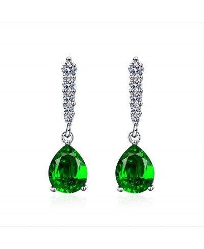 Emerald Crystal Dangle Earrings 925 Sterling Silver Green AAA CZ Zircon Waterdrop Stud Earrings Jewelry For Women Wedding Par...