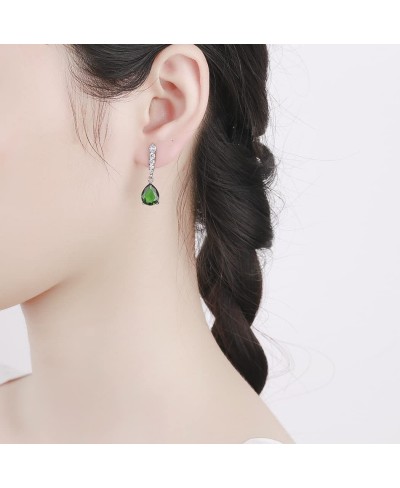 Emerald Crystal Dangle Earrings 925 Sterling Silver Green AAA CZ Zircon Waterdrop Stud Earrings Jewelry For Women Wedding Par...