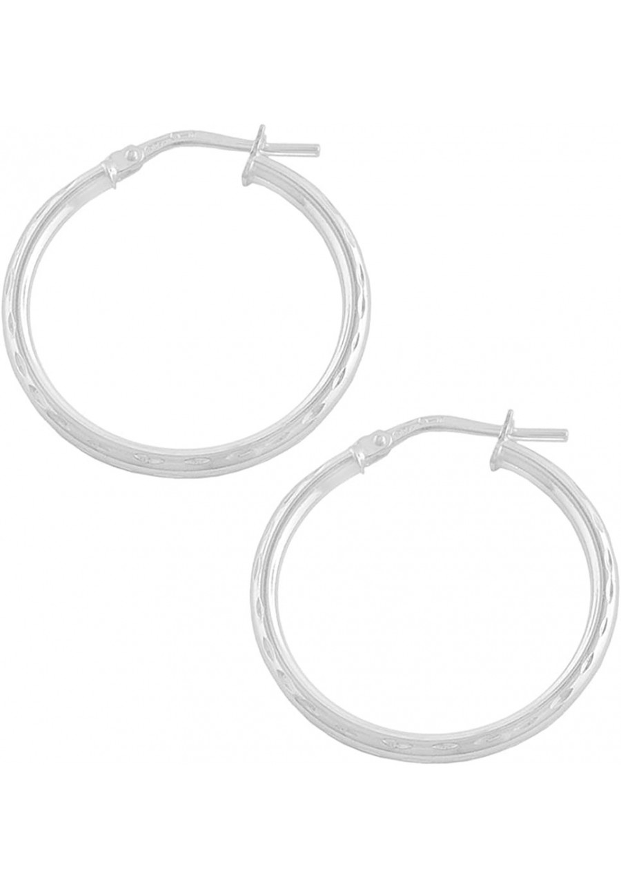 Sterling Silver 2x20 mm Round Diamond-cut Hoop Earrings $19.41 Hoop