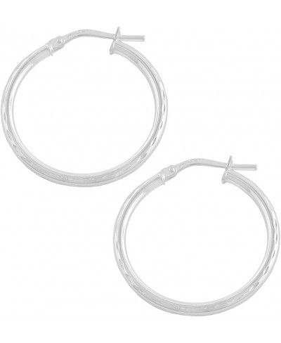 Sterling Silver 2x20 mm Round Diamond-cut Hoop Earrings $19.41 Hoop