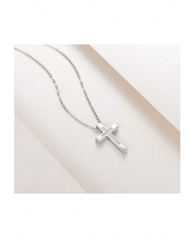 White Gold Plated 925 Sterling Silver CZ Cubic Zirconia Double Cross Crucifix Pendant Necklace For Women Girls 18" Silver Cha...