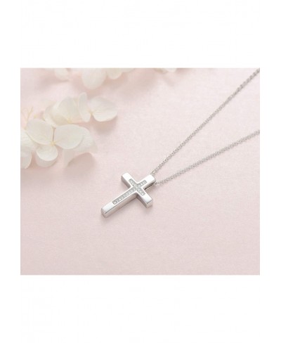 White Gold Plated 925 Sterling Silver CZ Cubic Zirconia Double Cross Crucifix Pendant Necklace For Women Girls 18" Silver Cha...