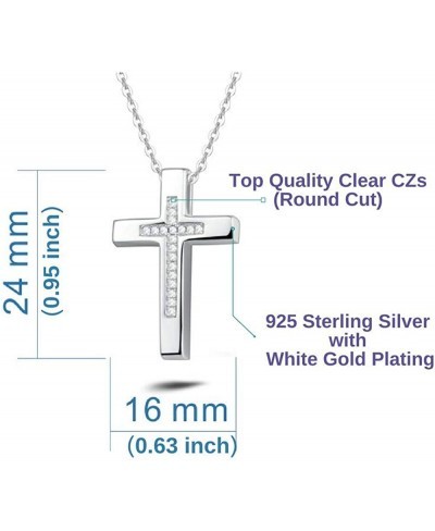 White Gold Plated 925 Sterling Silver CZ Cubic Zirconia Double Cross Crucifix Pendant Necklace For Women Girls 18" Silver Cha...