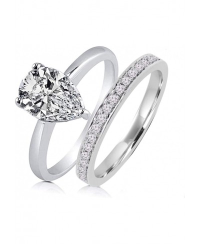 Realistic Simulated Diamond Pear Shaped Ring Semi-eternity Band Set 1.5 Carat 925 Silver $42.53 Bridal Sets