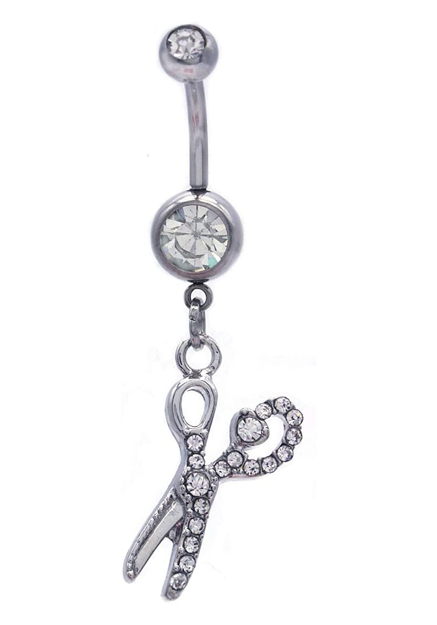 Hair Stylist Scissors Dangle Belly Button Navel Ring Rhinestones Body Fashion Jewelry 14 Gauge $12.29 Piercing Jewelry