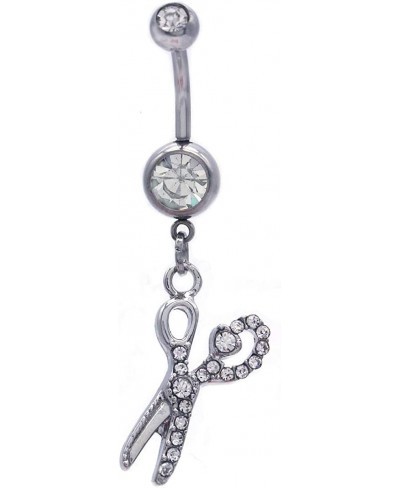 Hair Stylist Scissors Dangle Belly Button Navel Ring Rhinestones Body Fashion Jewelry 14 Gauge $12.29 Piercing Jewelry