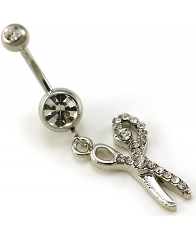 Hair Stylist Scissors Dangle Belly Button Navel Ring Rhinestones Body Fashion Jewelry 14 Gauge $12.29 Piercing Jewelry