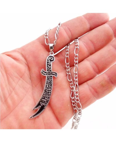 Engraved Silver PT Imam Ali Sword Dhul-Fiqar Necklace Islamic Islam Muslim Gift $17.95 Pendants & Coins