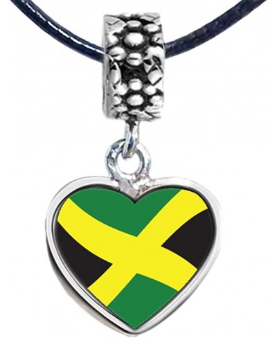 Silver Plated Jamaica Flag Photo Flower Head Dangle Heart Bead Charm Bracelets $22.46 Charms & Charm Bracelets