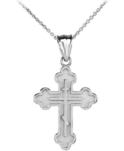 .925 Sterling Silver Russian Eastern Orthodox Cross Crucifix Bottonee Cross Matte Finish Pendant Necklace - Choice of Pendant...