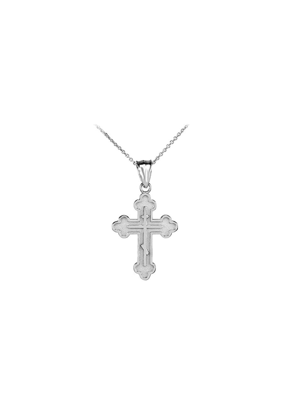 .925 Sterling Silver Russian Eastern Orthodox Cross Crucifix Bottonee Cross Matte Finish Pendant Necklace - Choice of Pendant...