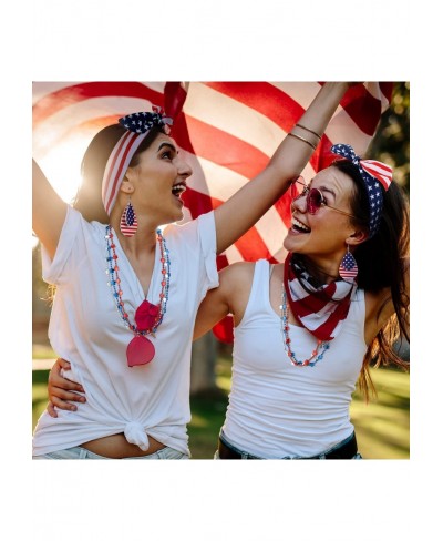 Independence Day Set American Flag Vest Patriotic Headband American Flag Socks Patriotic Star Bead Necklace American Flag Ear...