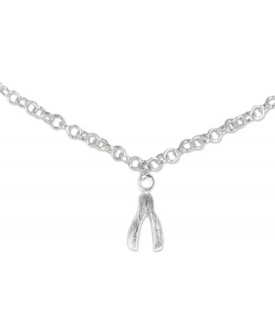 .925 Sterling Silver Charm Anklet 9.75" 'The Wishbone' $23.05 Anklets
