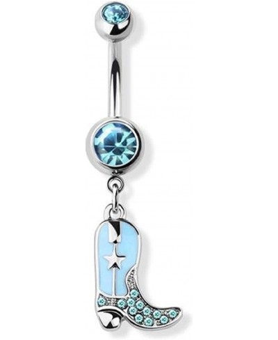 Belly Button Ring Gem Paved Cowboy Cowgirl Boots 316L surgical steel navel silver star $9.29 Piercing Jewelry