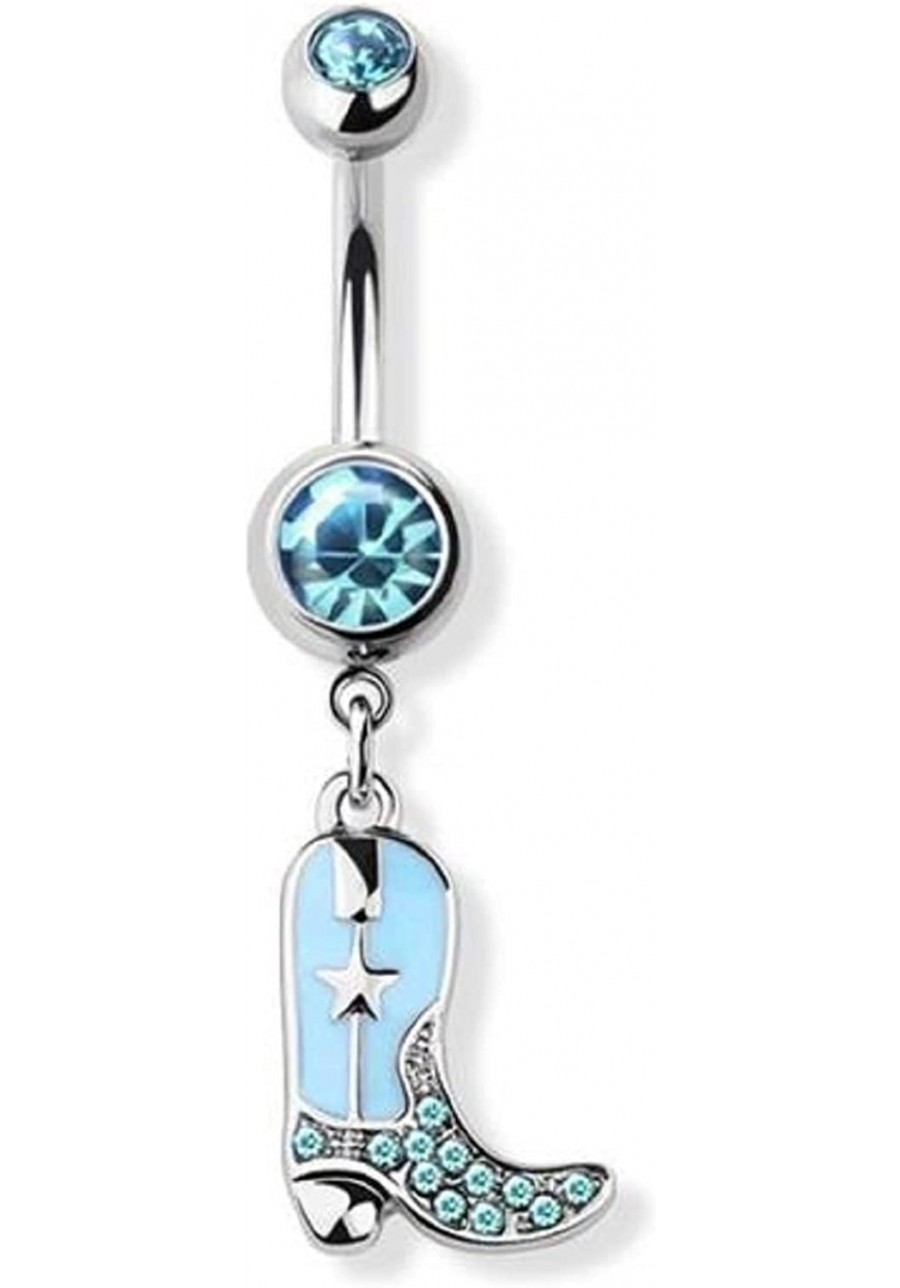 Belly Button Ring Gem Paved Cowboy Cowgirl Boots 316L surgical steel navel silver star $9.29 Piercing Jewelry