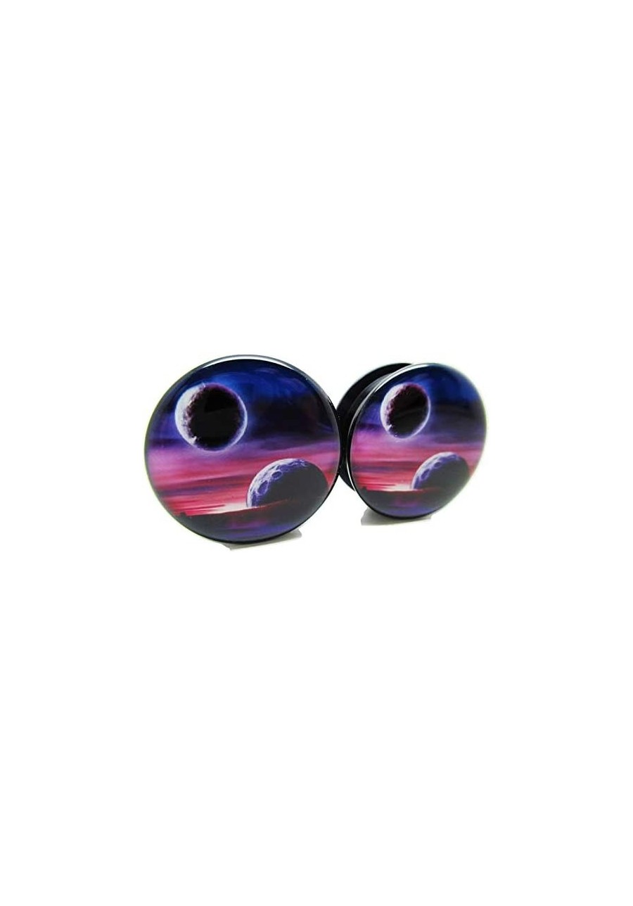 Purple Planets & Moon Ear Plugs - Acrylic Screw-On - 12 Sizes - Pair $19.24 Piercing Jewelry