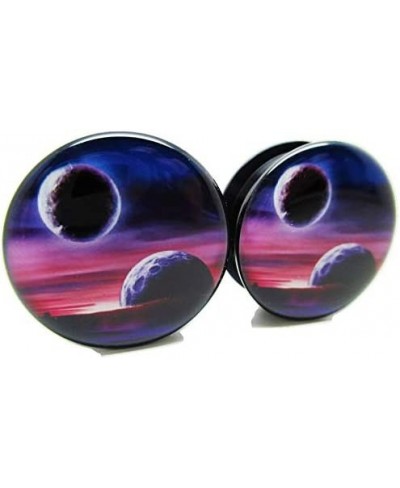 Purple Planets & Moon Ear Plugs - Acrylic Screw-On - 12 Sizes - Pair $19.24 Piercing Jewelry