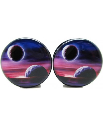 Purple Planets & Moon Ear Plugs - Acrylic Screw-On - 12 Sizes - Pair $19.24 Piercing Jewelry