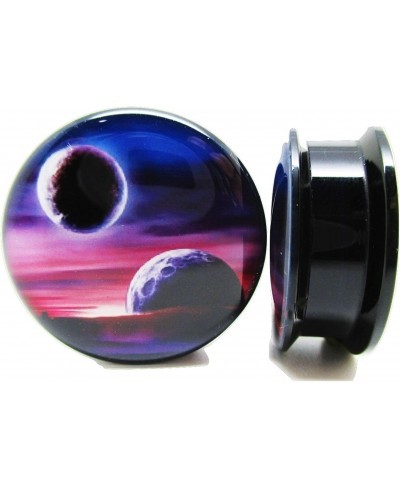 Purple Planets & Moon Ear Plugs - Acrylic Screw-On - 12 Sizes - Pair $19.24 Piercing Jewelry