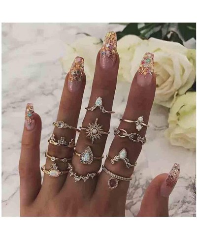 Boho Ring Set Crystal Stackable Rings Gold Joint Knuckle Ring Set for Women and Girls.(12PCS) $10.38 Stacking