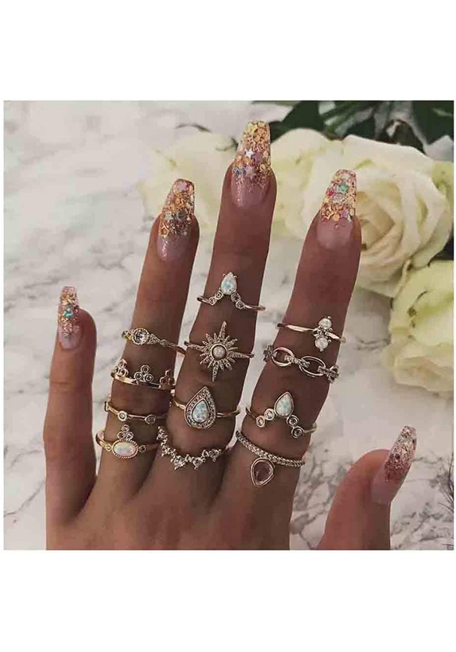 Boho Ring Set Crystal Stackable Rings Gold Joint Knuckle Ring Set for Women and Girls.(12PCS) $10.38 Stacking