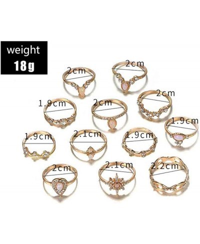 Boho Ring Set Crystal Stackable Rings Gold Joint Knuckle Ring Set for Women and Girls.(12PCS) $10.38 Stacking