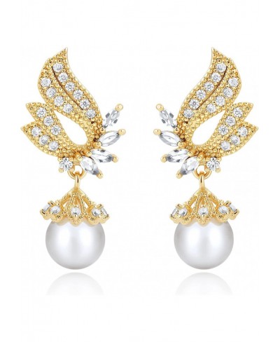 Angel Wing Earrings 14K Gold Dainty Pearl Dangle Earrings for Women $19.50 Drop & Dangle