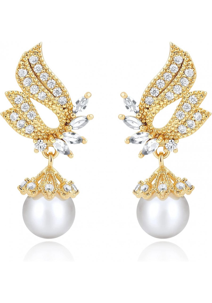 Angel Wing Earrings 14K Gold Dainty Pearl Dangle Earrings for Women $19.50 Drop & Dangle