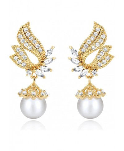 Angel Wing Earrings 14K Gold Dainty Pearl Dangle Earrings for Women $19.50 Drop & Dangle