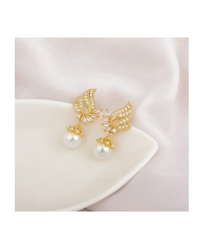 Angel Wing Earrings 14K Gold Dainty Pearl Dangle Earrings for Women $19.50 Drop & Dangle