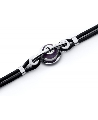 Designer Purple Glass Roundel Bead Charm Bracelet for Women in Stainless Steel 7.25 inch $25.91 Strand