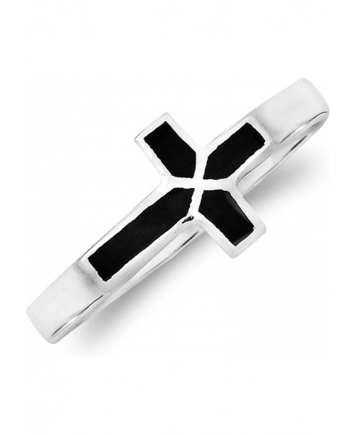 Sideways Cross Simulated Black Onyx Inlay .925 Sterling Silver Ring Classic Wedding Rings For Women Casual Comfort Fit Silver...