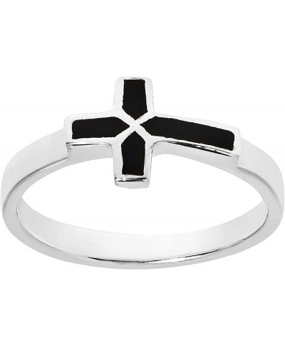 Sideways Cross Simulated Black Onyx Inlay .925 Sterling Silver Ring Classic Wedding Rings For Women Casual Comfort Fit Silver...