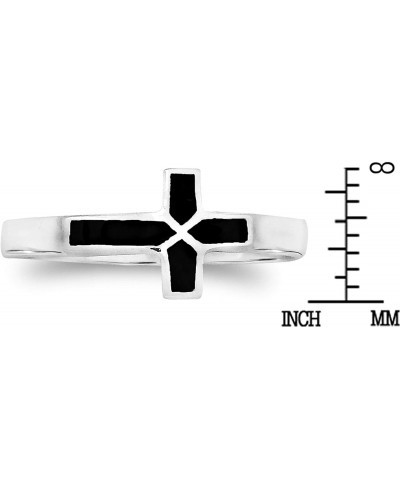 Sideways Cross Simulated Black Onyx Inlay .925 Sterling Silver Ring Classic Wedding Rings For Women Casual Comfort Fit Silver...