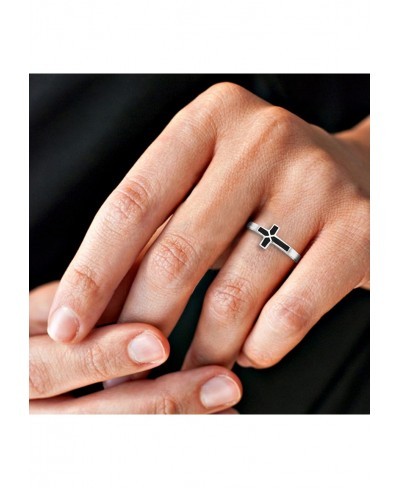 Sideways Cross Simulated Black Onyx Inlay .925 Sterling Silver Ring Classic Wedding Rings For Women Casual Comfort Fit Silver...