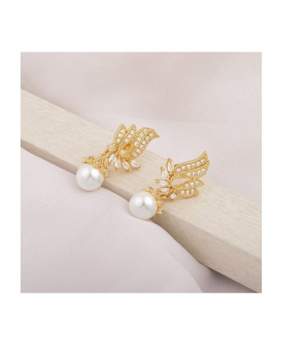 Angel Wing Earrings 14K Gold Dainty Pearl Dangle Earrings for Women $19.50 Drop & Dangle