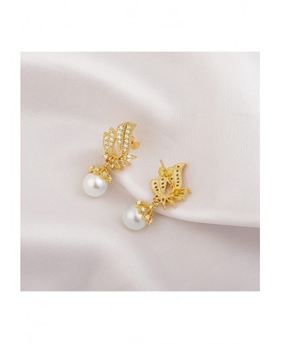 Angel Wing Earrings 14K Gold Dainty Pearl Dangle Earrings for Women $19.50 Drop & Dangle