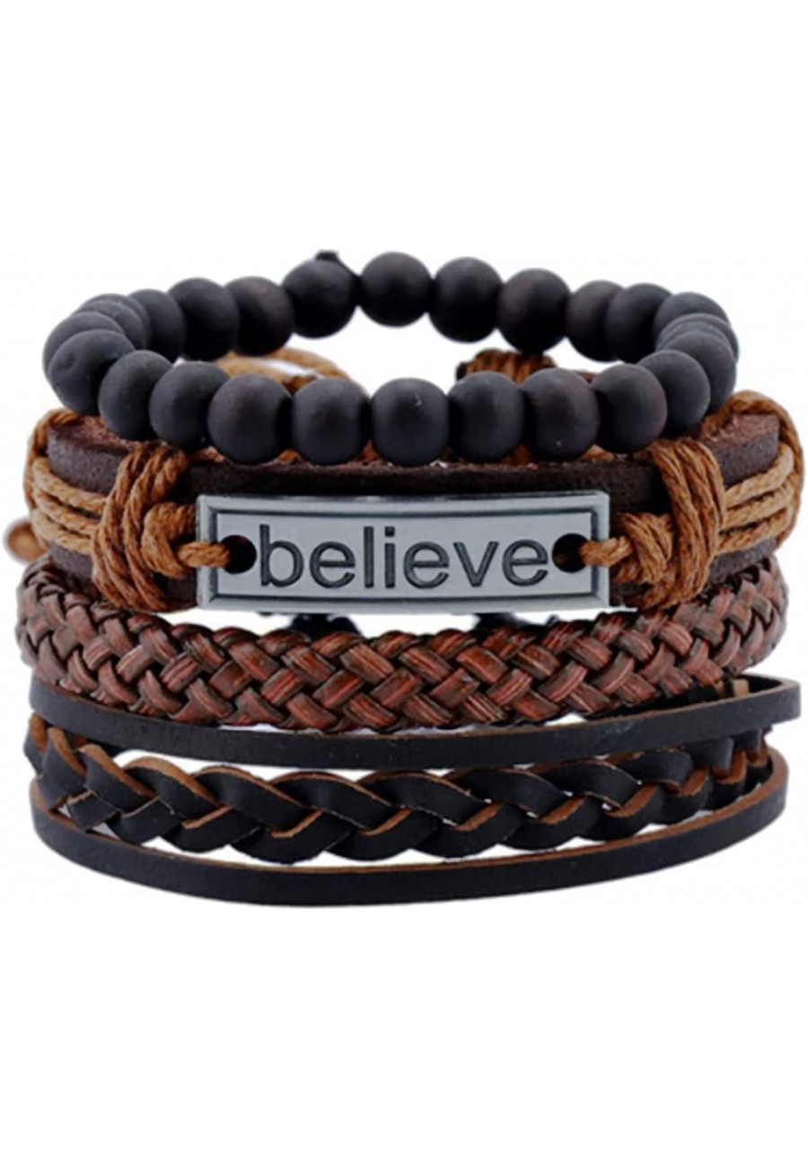 Men's and women's punk woven package adjustable hemp rope wooden bead ethnic tribe Leather Wristband Bracelet ( Color - D ) (...