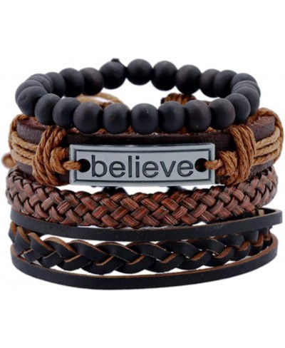Men's and women's punk woven package adjustable hemp rope wooden bead ethnic tribe Leather Wristband Bracelet ( Color - D ) (...