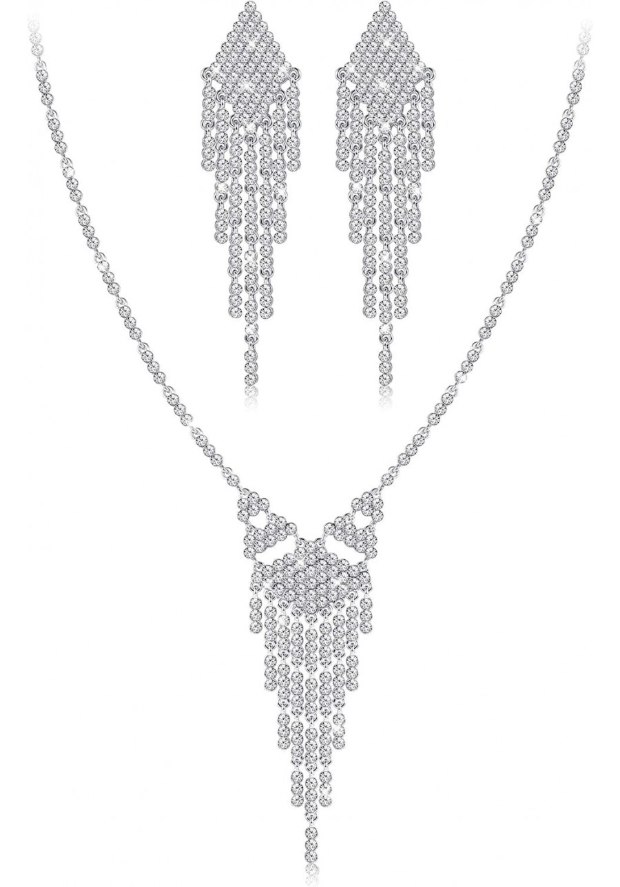 Rhinestone Bridal Tassel Necklace Dangle Earrings Set Wedding Bridesmaid Party Birthday Prom Jewelry $9.59 Jewelry Sets