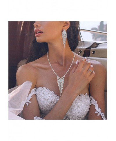 Rhinestone Bridal Tassel Necklace Dangle Earrings Set Wedding Bridesmaid Party Birthday Prom Jewelry $9.59 Jewelry Sets