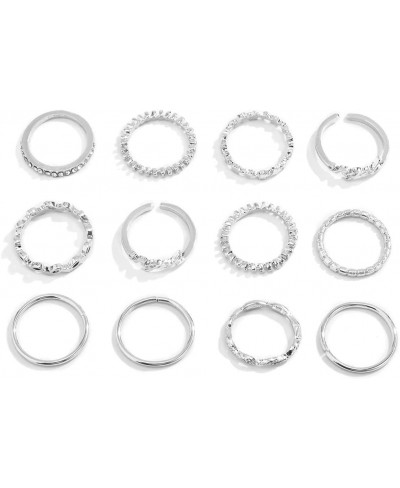 12Pcs Boho Silver Knuckle Rings Set for Women Rhinestone Stars Stackable Rings Joint Midi Finger Rings for Women Teen Girls (...