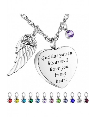 Heart Urn Necklace for Ashes Cremation Jewelry with 12 Birthstones Stainless Steel Memorial Pendant Ashes Holder for Loved On...