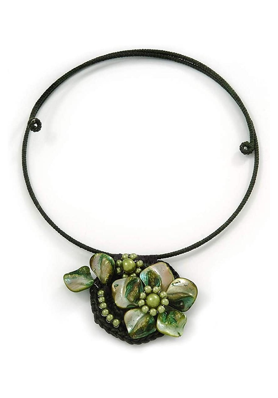 Dark Green/Olive Green Shell Flower Flex Wire Choker Necklace - Adjustable $14.80 Chokers